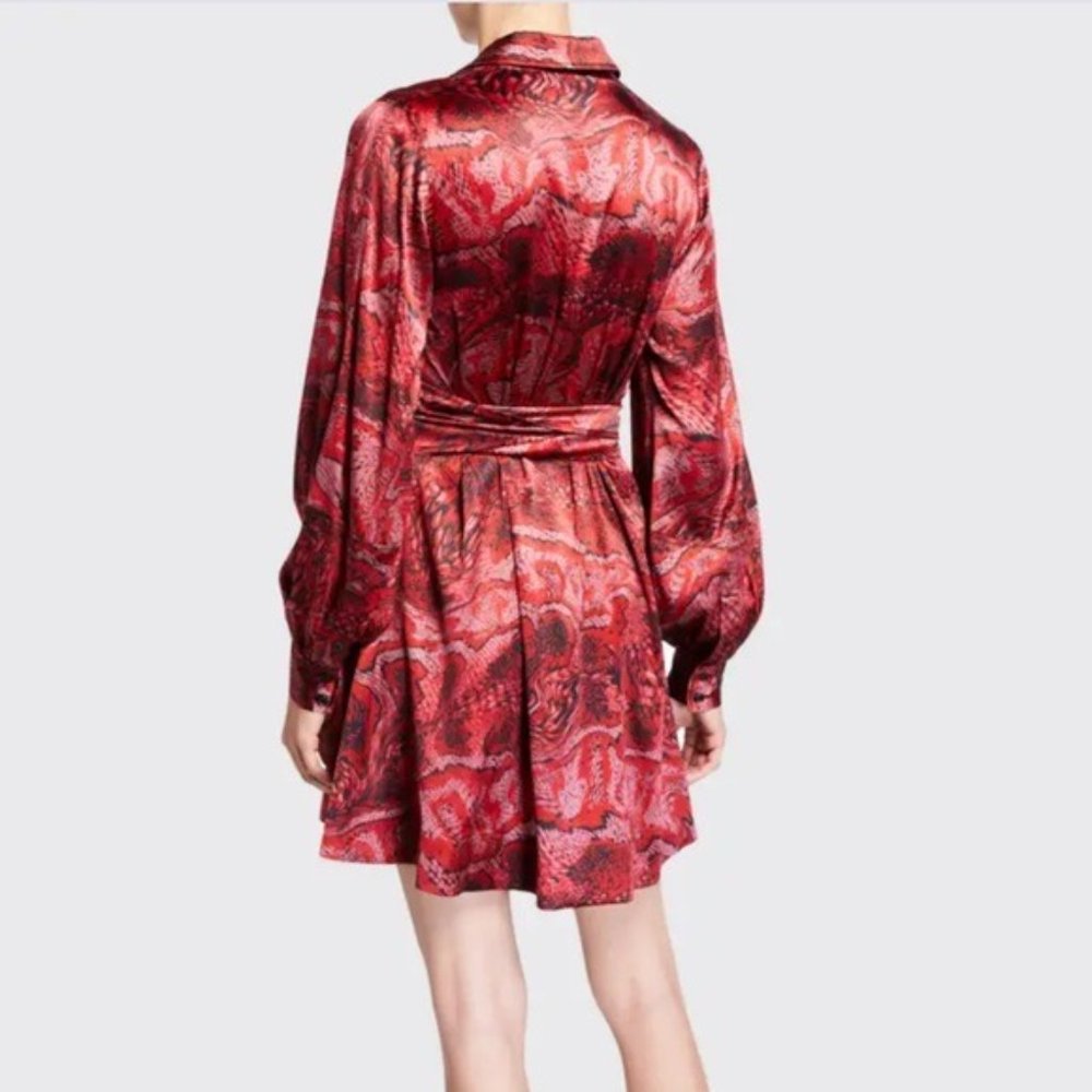 GANNI Printed Satin Long Sleeve Wrap Dress - Picture 2 of 9